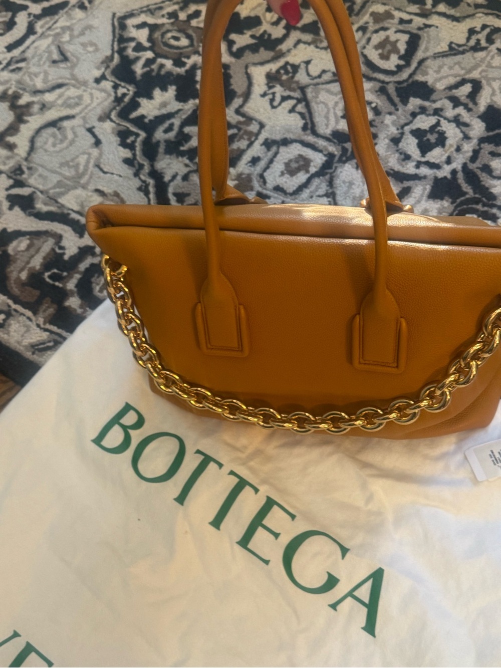 Bottega Veneta Ochre Leather Shoulder Bag with Gold Chain - Picture 2 of 6